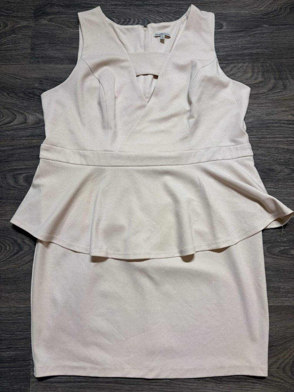 Charlotte Russe Peplum Mini Dress 2X Ivory Glittery Cutout Stretch Midi Keyhole